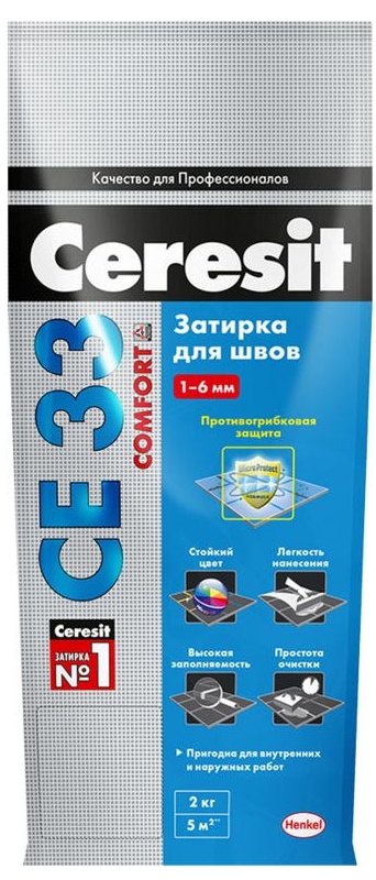 Затирка  CERESIT  "СE 33"  для плит.швов  графит 2 кг