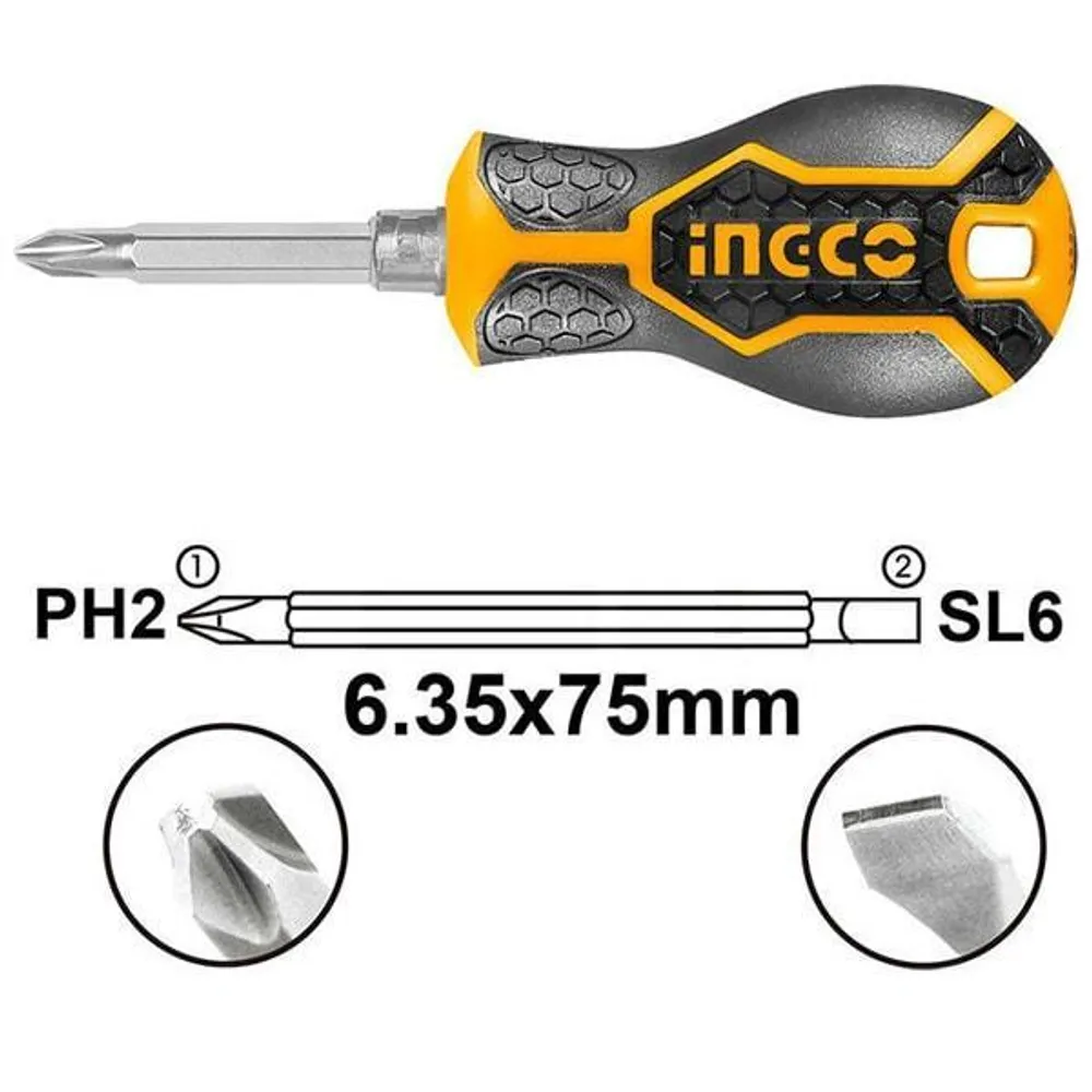 Отвертка двухстор. 6,35*75мм INGCO AKISD0202