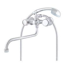 Смеситель для ванны двуручный, S-излив 300 мм с аксес. округлый маховик 717