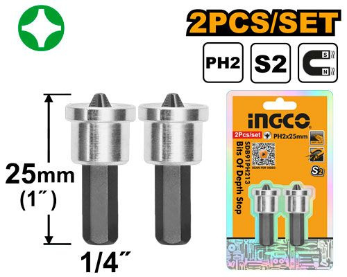 Бита INGCO 25мм с ограничителем 2шт РН2,SDB91PН213