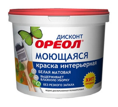 Краска моющаяся интерьерная ОРЕОЛ "Дисконт" белая матовая 13 кг