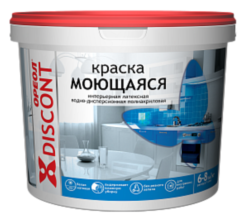 Краска моющаяся интерьерная ОРЕОЛ "Дисконт" белая матовая 13 кг