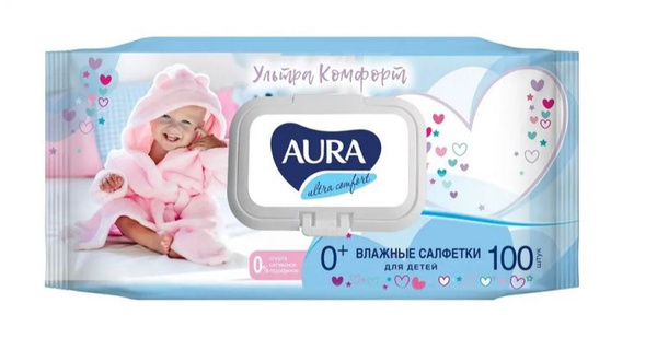 Салфетки влаж. АУРА дет. 100шт Uitra Comfort с крышкой