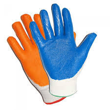 Перчатки х/б облитые оранж синие/зел Зима №147