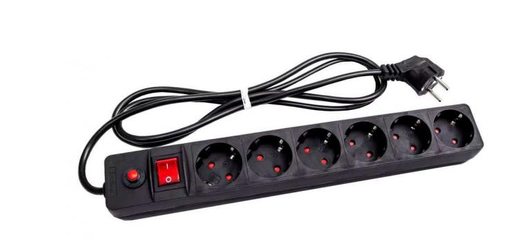 Сетевой фильтр UNIVERSAL 967U  3x0.75 2200Вт 10А 1,8м черный шестиместный с заземлением