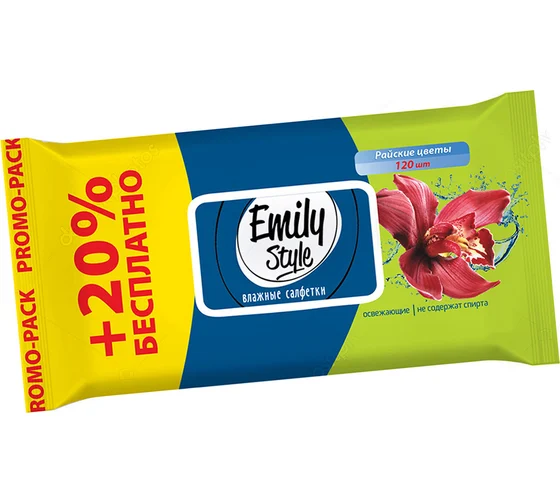 Влажные салфетки Emily Style 120шт Райские цветы