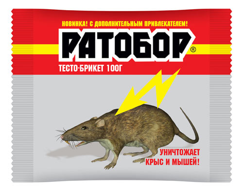 Приманка РАТОБОР тесто-брикет для уничтожения крыс и мышей 100 г