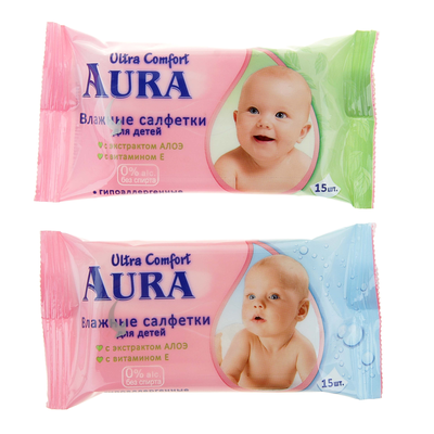 Салфетки влажные для детей AURA Ultra comfort уп.15