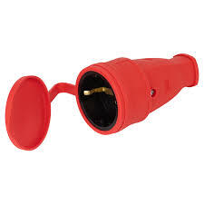 Розетка переносная 1-м с/з, с/кр каучук красная