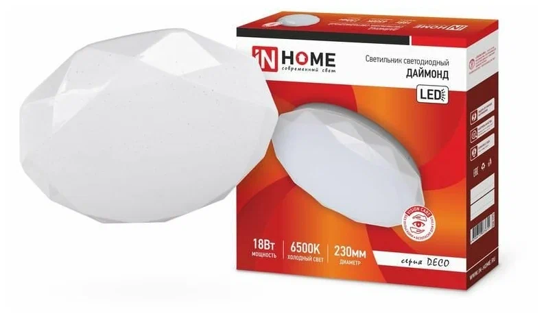 Светильник с/д IN HOMЕ DECO ДАЙМОНД 18Вт 230В 6500К 230мм