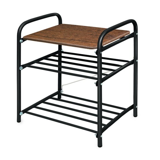 Банкетка для обуви НИКА двухярусная с мягким сиденьем и ящиком 44х33х50 см дуб антик/черный (арт. Б2/ДА)