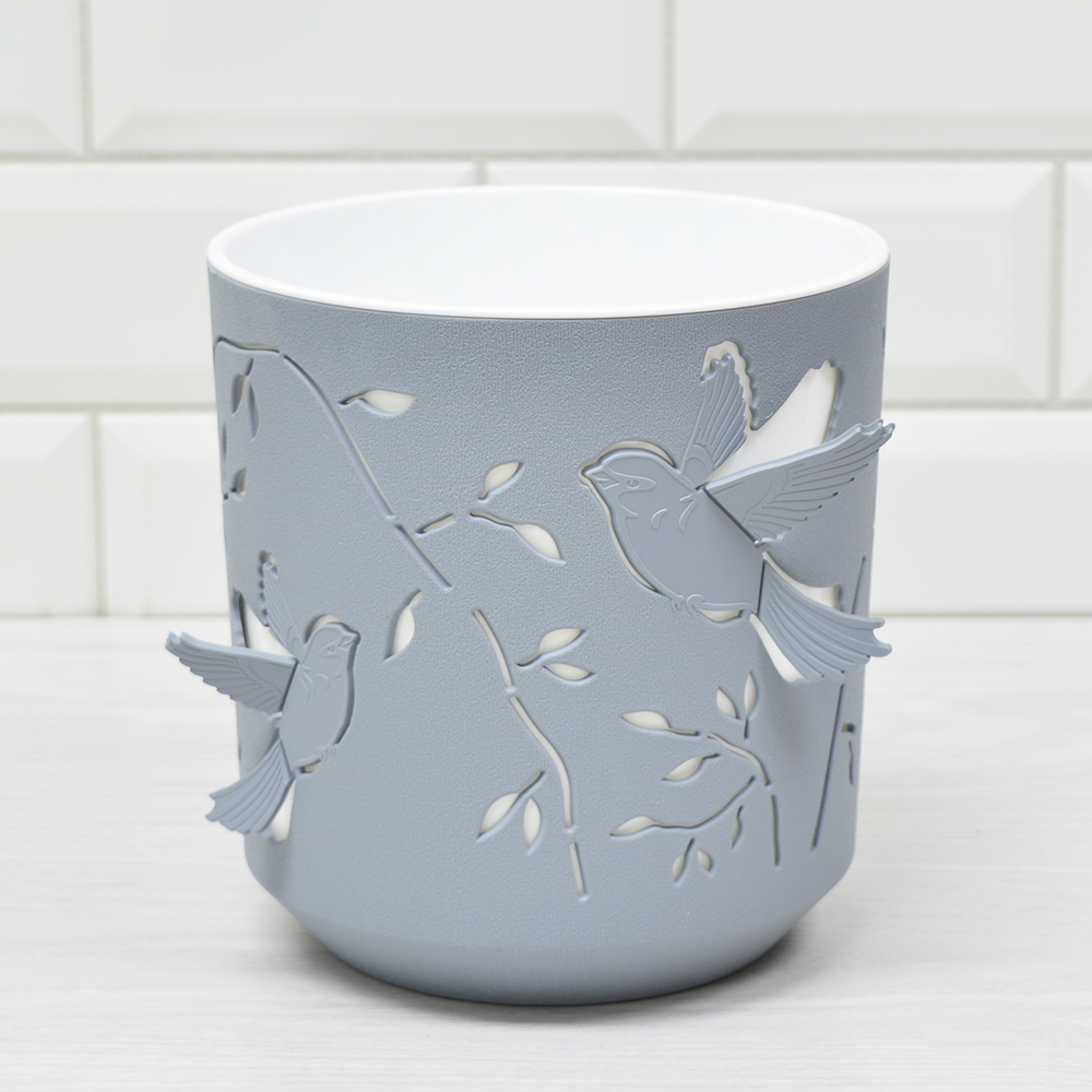 Кашпо "Колибри" (2,5л) Цв. Серый жемчуг/белый