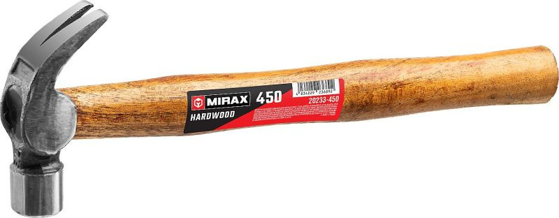 Молоток-гвоздодёр MIRAX столярный 450 г с деревянной рукояткой