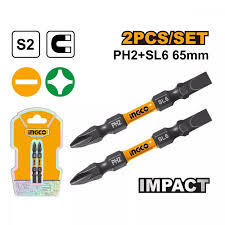 Бита INGCO SDBIM72HL665 PH2+SL6  65мм, ударная,  2 шт