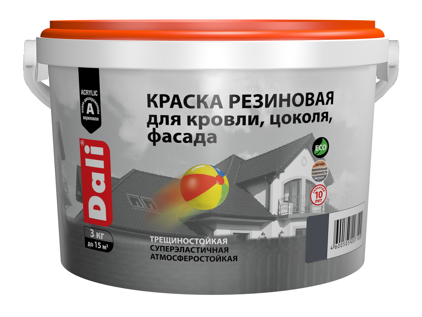 Краска фасадная резиновая серый графит 3кг "DALI"