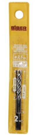 Сверло BIBER 2,5мм по мет."Премиум"2шт.HSS