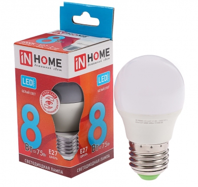 Лампа с/д 8вт 230в е27 4000к 720лм in home
