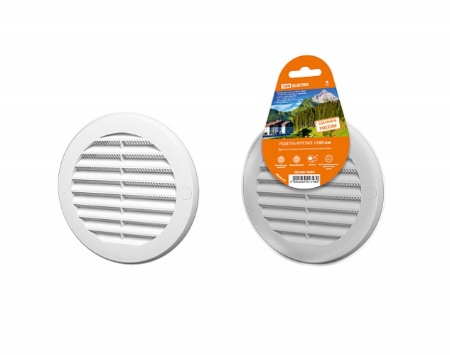 Решетка вентиляционная TDM ELECTRIC круглая с москитной сеткой с фланцем d= 100 мм внешняя d=130 мм белая