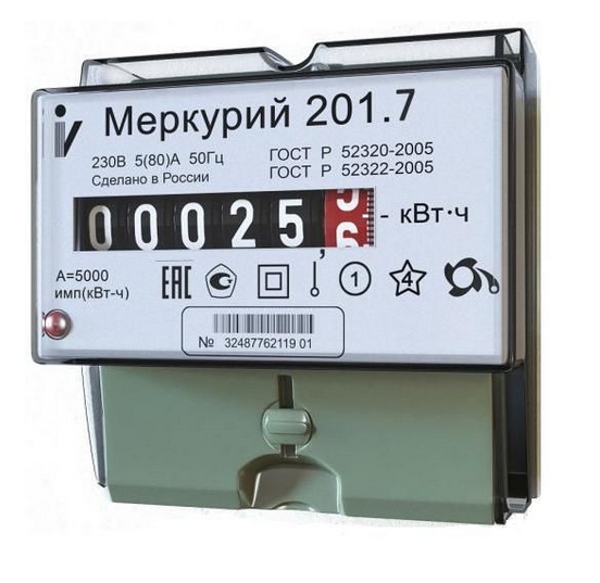 Счетчик электроэнергии МЕРКУРИЙ 201.7 однофазный однотарифный электронный 220В