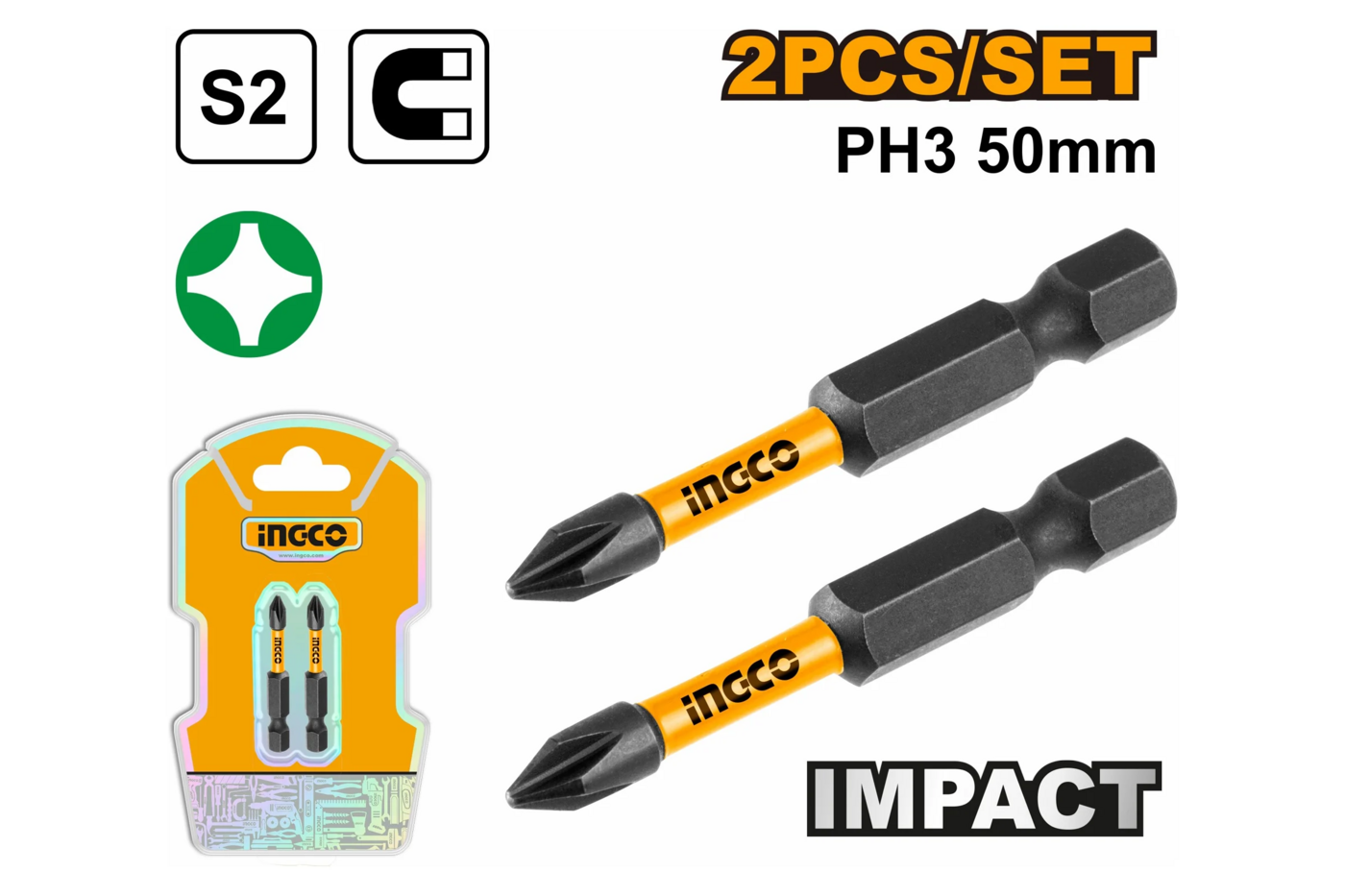 Бита INGCO PH3  50 мм удар 2 шт SDBIM71PH350