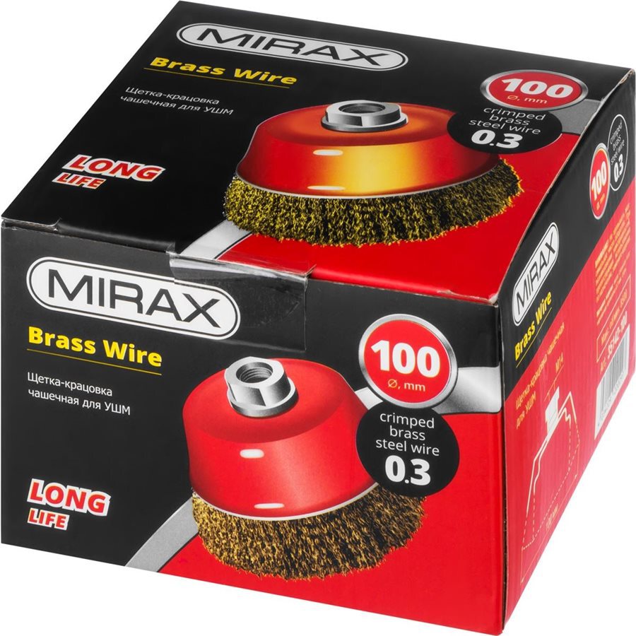 Щетка MIRAX чашечная для УШМ витая стальная латунированная проволока 0,3х75 мм