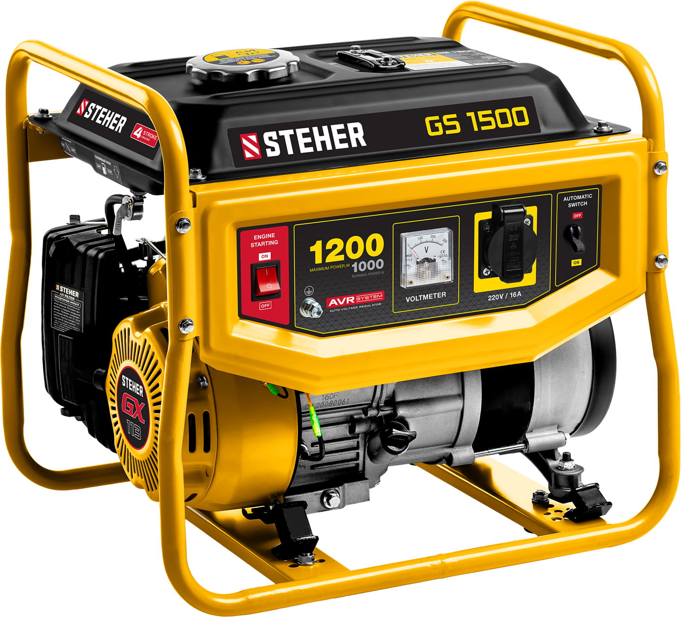 STEHER 1200 Вт, бензиновый генератор (GS-1500) НСК