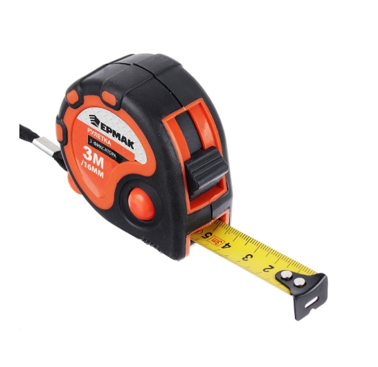 Рулетка ЕРМАК 3 фиксатора  двукомпонентный корпус 3м х 16мм