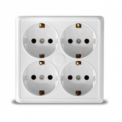Розетка UNIVERSAL "Олимп"  квадрат. белый четырехместная с/з