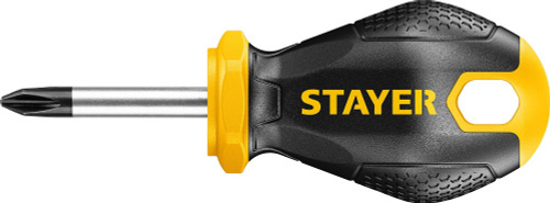 Отвертка STAYER "Stubby" двухкомпонентная рукоятка магнитный наконечник бочка PH1x38 мм