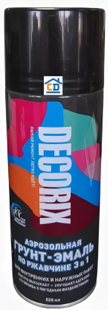 Грунт-эмаль DECORIX по ржавчине 3в1 черный глянец 520 мл