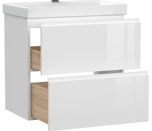 Тумба +ум-к подвесная "ОРИОН 60" (под ум. СОМО 60) ЯСЕНЬ/Фасад БЕЛЫЙ