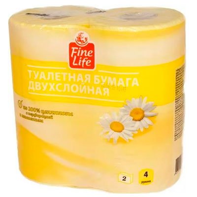 Бумага туалетная FINE LIFE "Ромашка" двухслойная 4 шт.