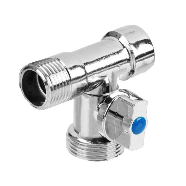 Кран шаровой угловой трехпроходной, д/стир. машины