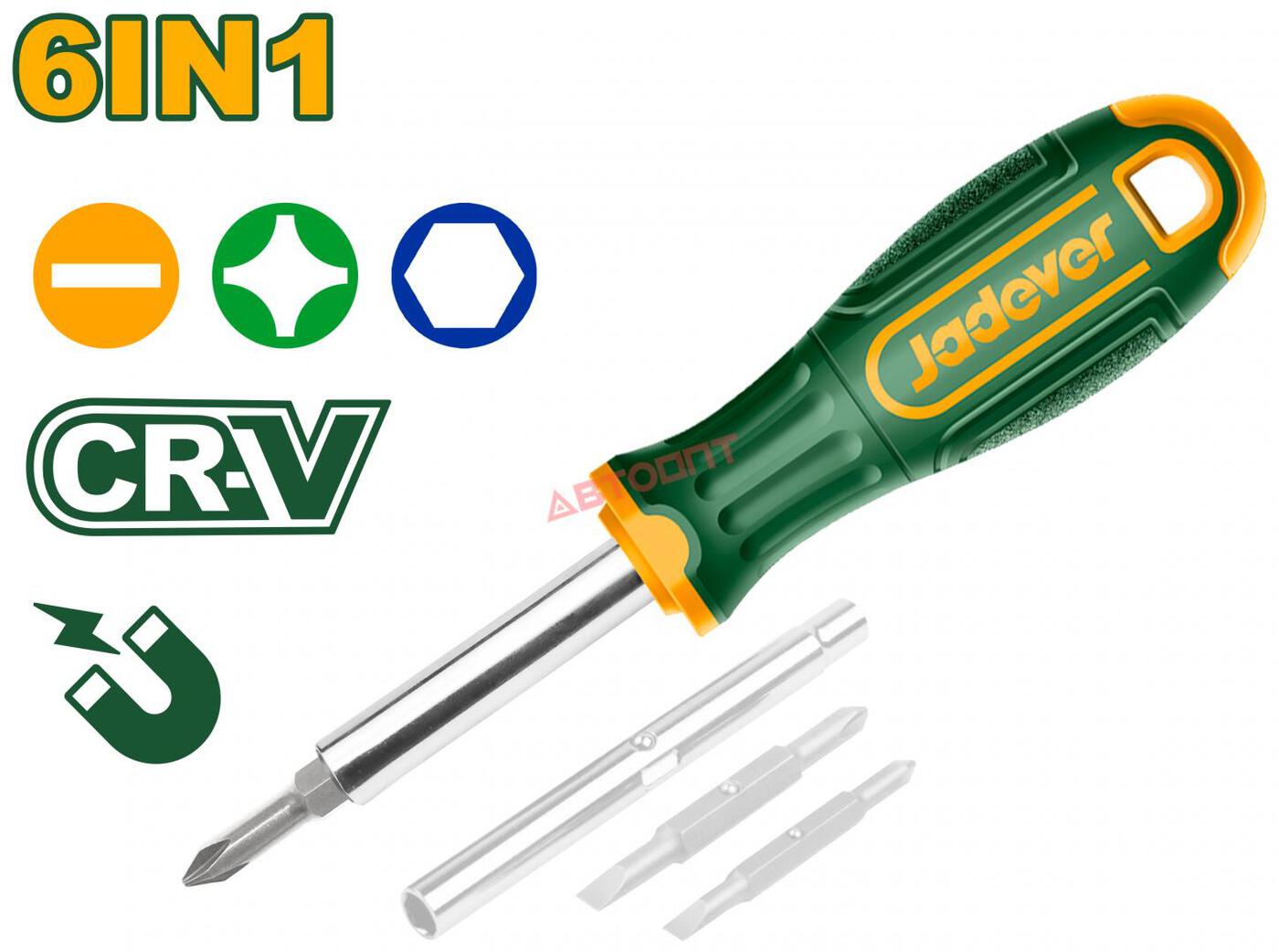 Отвертка JADEVER со сменными насадками 6 в 1
