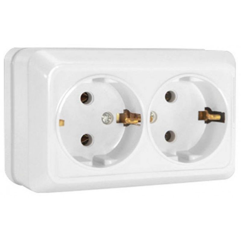 Розетка "Олимп" 16А 250В белый двухместная с/з