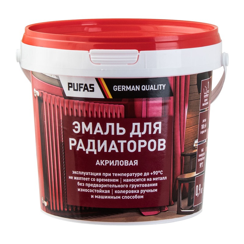 ПУФАС Эмаль акриловая для радиаторов белая матовая, мороз. (0,9кг)
