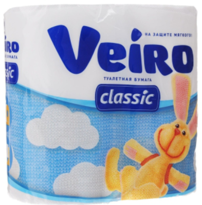 Бумага туалетная Veiro "Classic" 2х-слойная белая уп.4