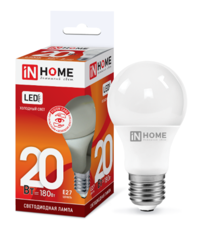 Лампа с/д IN HOME LED-A60-VC груша 20Вт Е27 6500К 230В