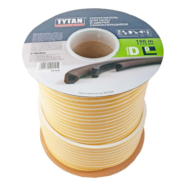 Уплотнитель TYTAN D-проф. белый 9мм х 7,5мм