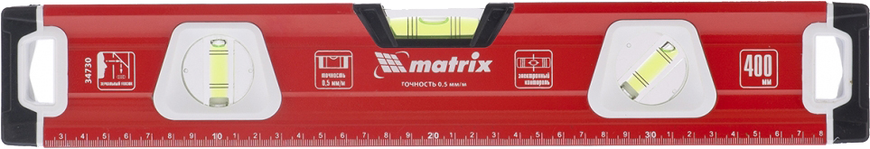 Уровень алюминиевый MATRIX 400 мм фрезерованный 3 глазка