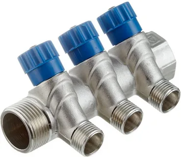 Коллектор Valtec регулир. нар. резьба 3 вых. 1'х1\2 никель VТс.560.N.0603(КМ)