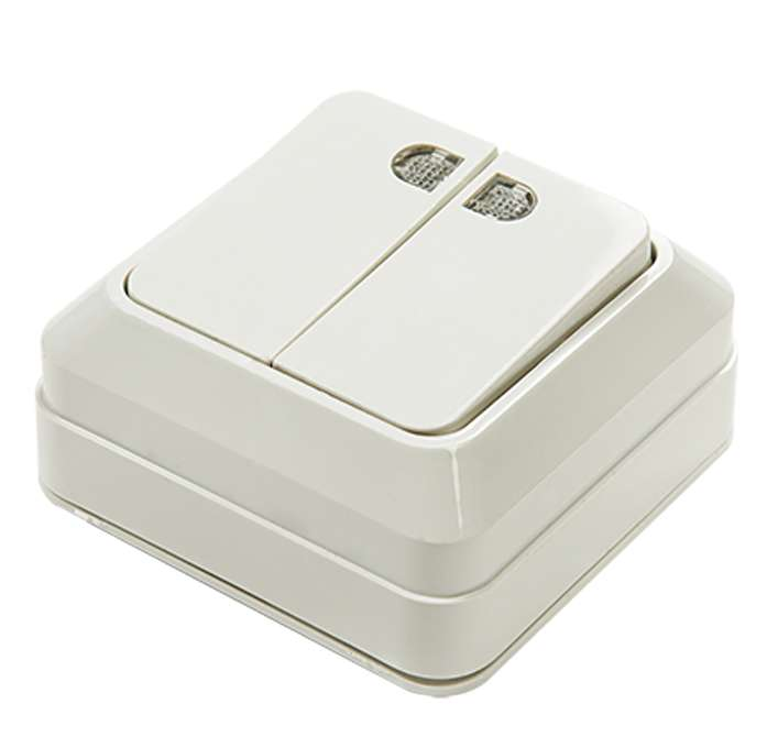 Выключатель 2кл с подсветкой BOLLETO белый накладной IN-HOME