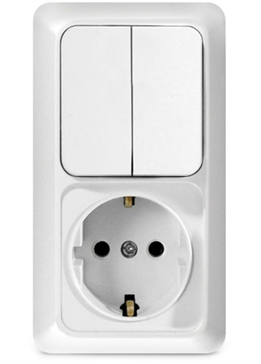 Выключатель+ розетка 2кл верт. с/з белый