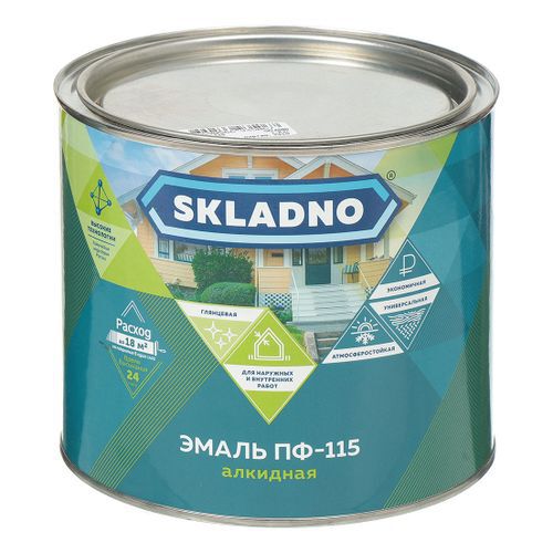 Эмаль SKLADNO ПФ-115 алкидная зеленая 1.8 кг