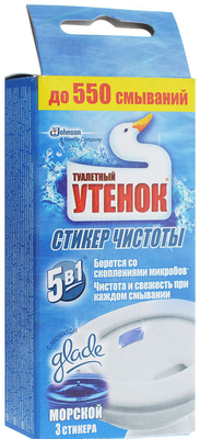 Средство чистящее ТУАЛЕТНЫЙ УТЕНОК "Стикер чистоты" отбел. формула 3 шт