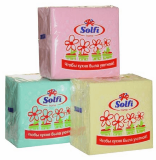 Салфетки бум. SOLFI односл. цветные 24х24см 50шт