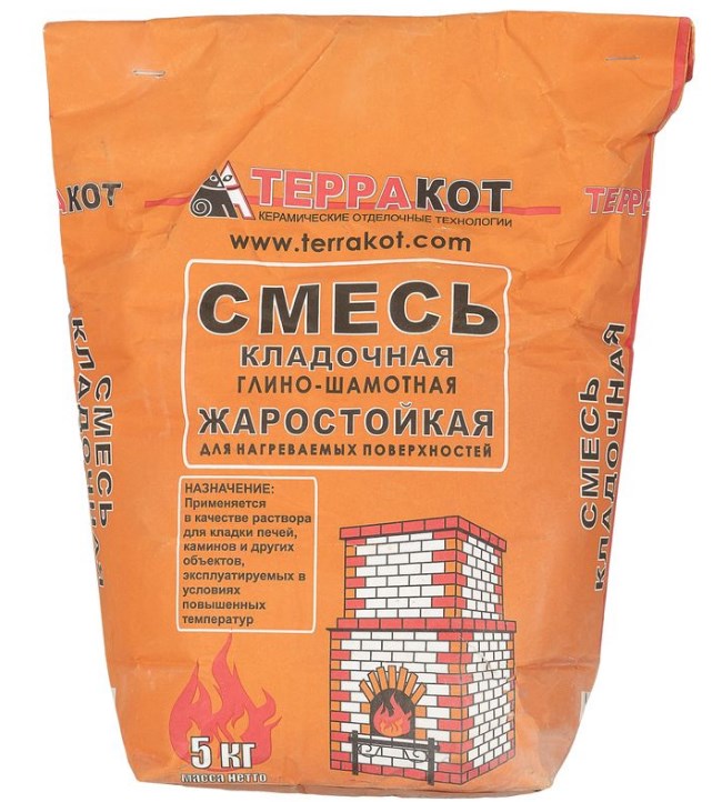 Смесь кладочная ТЕРРАКОТ глино-шамотная жаростойкая для печей и каминов 5 кг